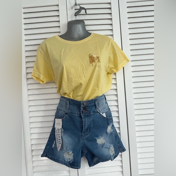 Vince Blue New York high waisted distress stretch Jean shorts size 7- NWT - Picture 2 of 5